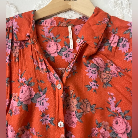 FREE PEOPLE Celia  floral tie shirt sz S - Picture 8 of 9